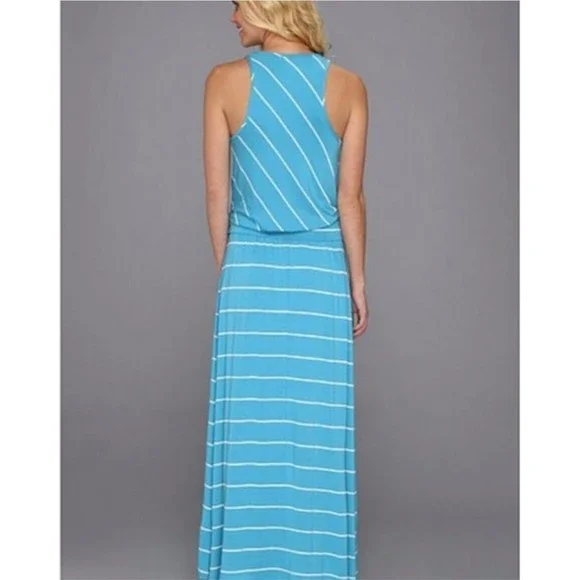 Michael Stars Harlow Stripe Island Atlantic Maxi Dress Aqua Blue Racerback S - Picture 2 of 9